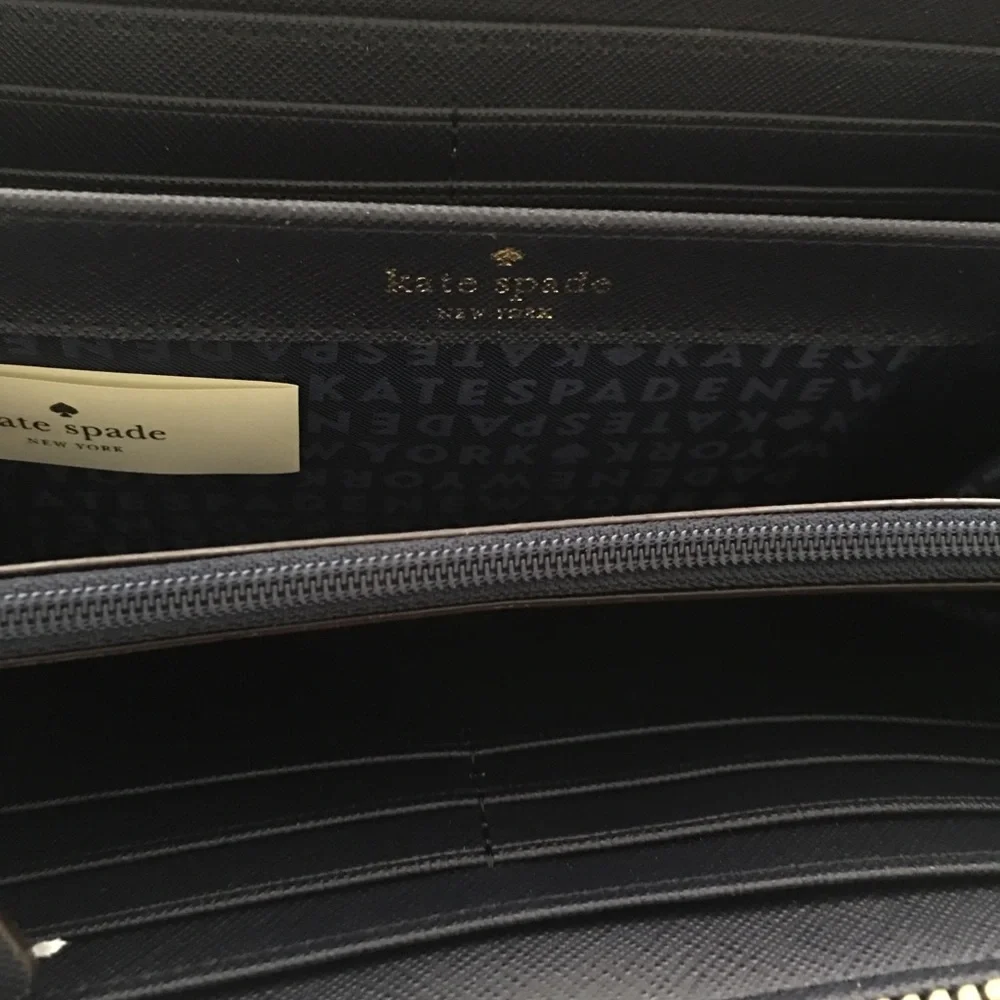 New Kate Spade navy blue leather zip wallet